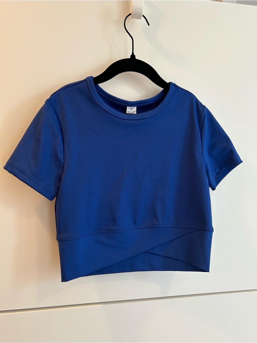 90 Degree By Reflex Blue Performance Crew Neck Cropped Dance Top - Size L (12)